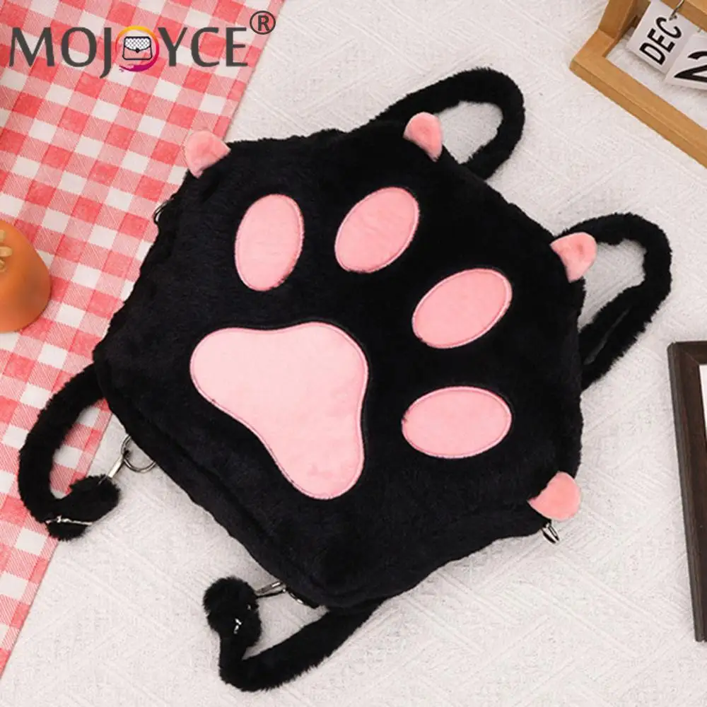Womens Backpack Plush Backpack Cute Cat Paw with Adjustable Straps Soft Furry Purse JK Girls Bag Cartoon