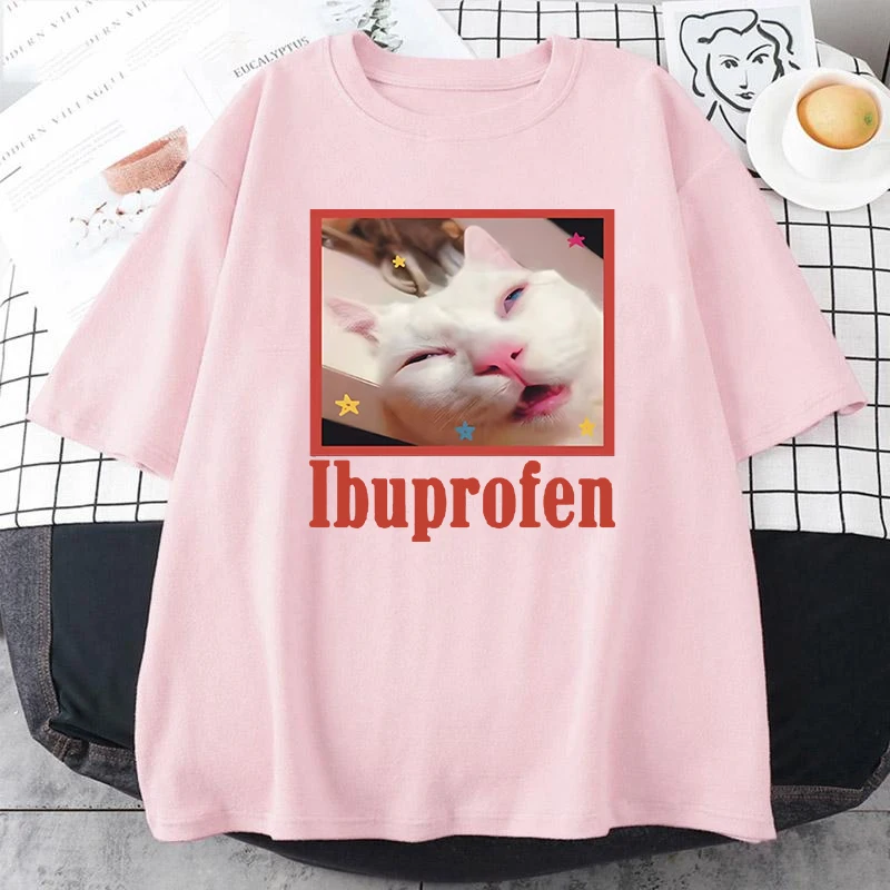 Ibuprofen Katze Meme T-Shirt Süßes Katzenliebhaber Baumwoll-T-Shirt Lässige lustige T-Shirts Unisex Übergroßes T-Shirt T-Shirt Lustige Katze Grafik-T-Shirt – Detail 5