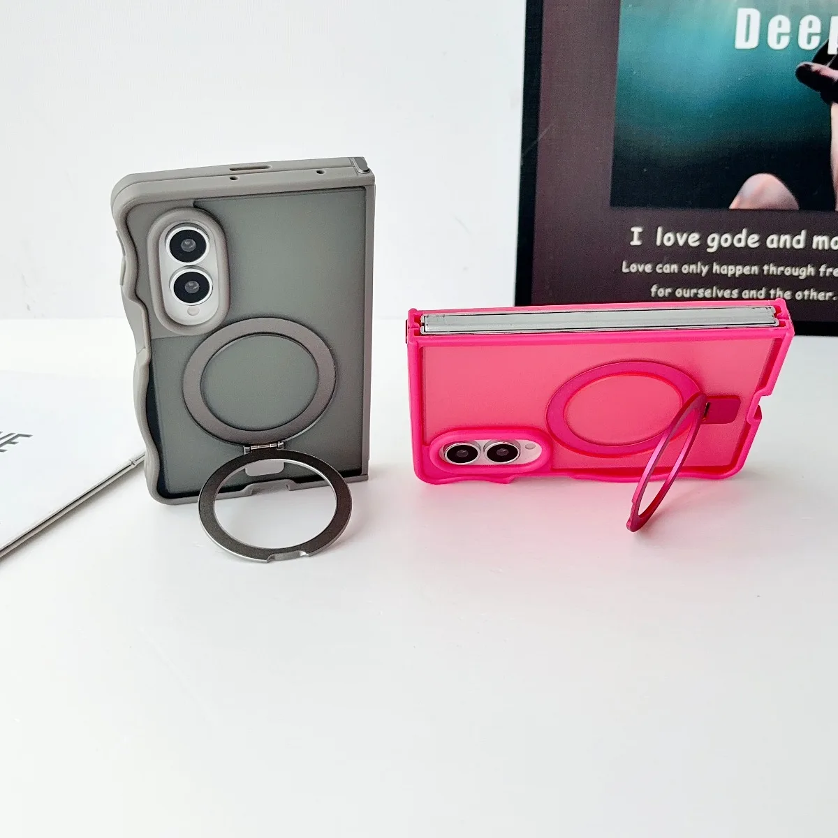360 Magnetic Rotating Ring Bracket Frosted Translucent Phone Case