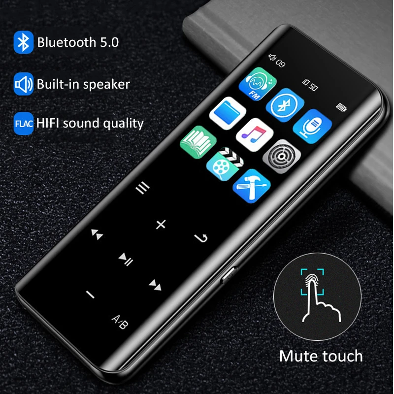 Bluetooth5.0 MP4 Player Full Touch Screen 16GB Music Player Built-in Speaker Support FM Radio Video E-book HiFi Lossless MP3