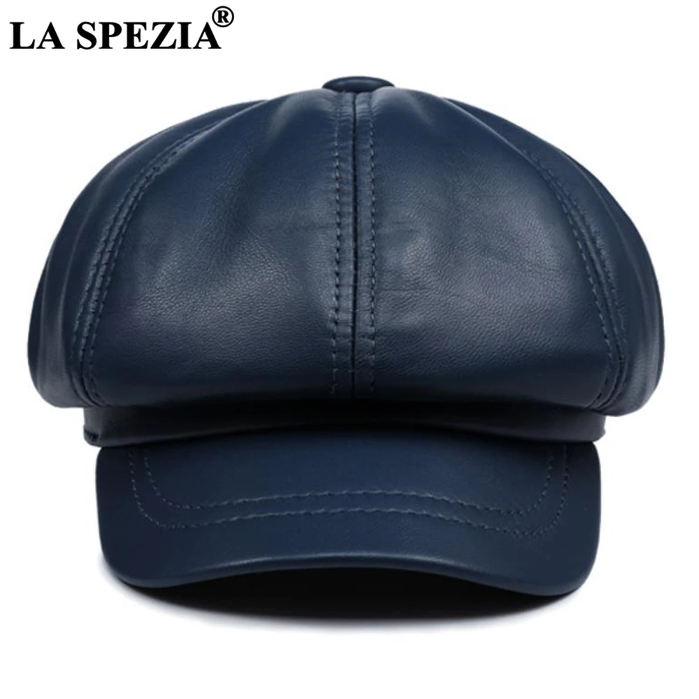 Real Leather Newsboy Cap Women Solid Baker Boy Cap Red Black Blue Pink Vintage Brand Ladies Winter Octagonal LA SPEZIA cotton newsboy cap