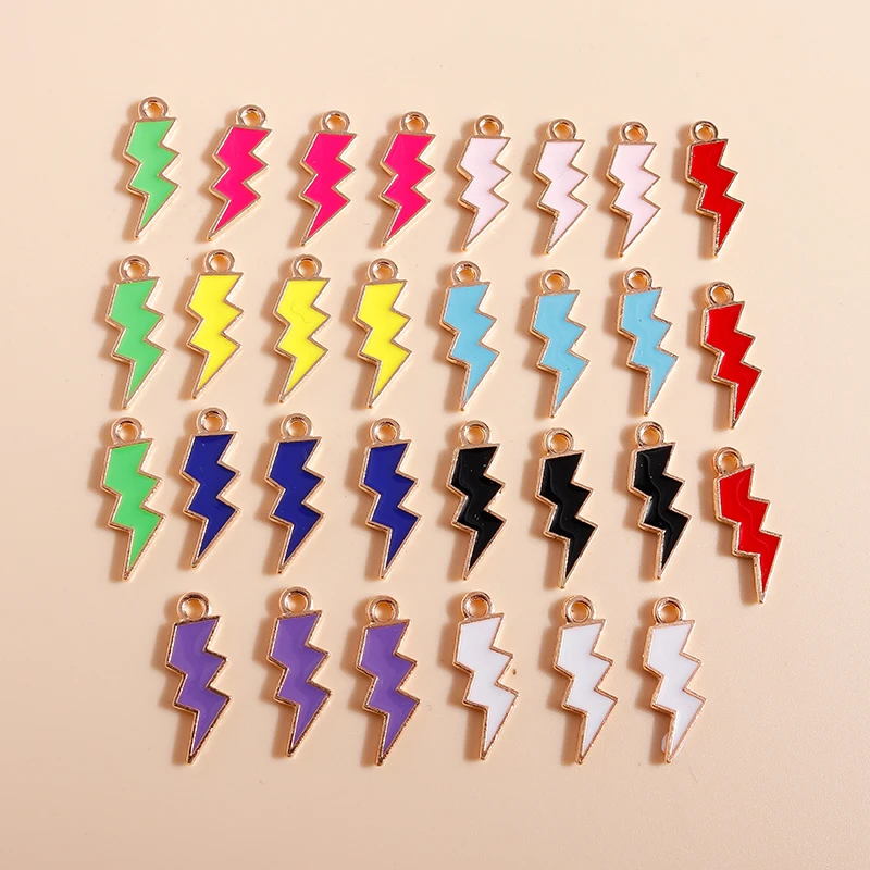 Leslie 10 Stück Emaille Bunte Mini-Blitz-Anhänger für Halsketten Armbänder DIY Schmuckherstellung Zubehör