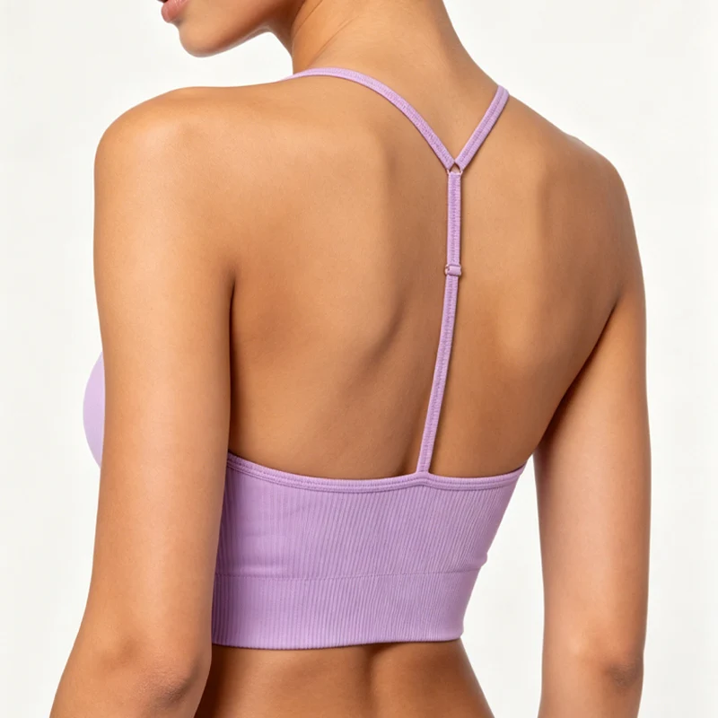 2Pc Solid Color Y-line Straps Gym Training Bra Women High Strength Sport Push Up Sport Yoga Vest Female Ribbed Workout Underwear 3