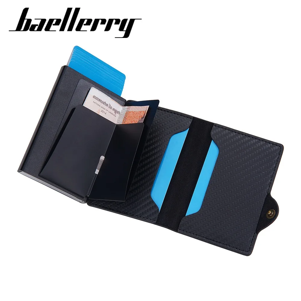 Baellerry Carbon Fiber RFID Card Holder for Men, Side Push Metal Case Anti-Skimming Wallet - Anti-Theft & Slim Ejection Design