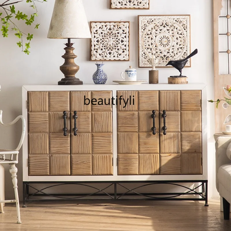 

zqAmerican-Style Entrance Cabinet Solid Wood Hallway Corridor Curio Cabinet Silent Wind Retro Living Room Locker