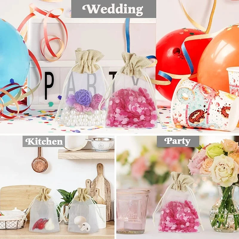 20/50Pcs Linen Jute Organza Gift Candy Bags Wedding Favors for Guests Birthday Party Supplies Christmas Small Drawstring Pouches