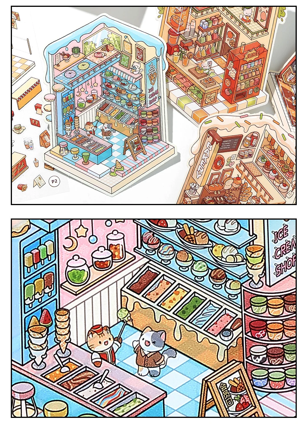 13 Stück in 1 Buch Cartoon 2,8D Landschaft Aufkleber DIY Tasche Kabine Szene Stapeln und Aufkleber Geschenk für Kind Kind Student – Detail 16