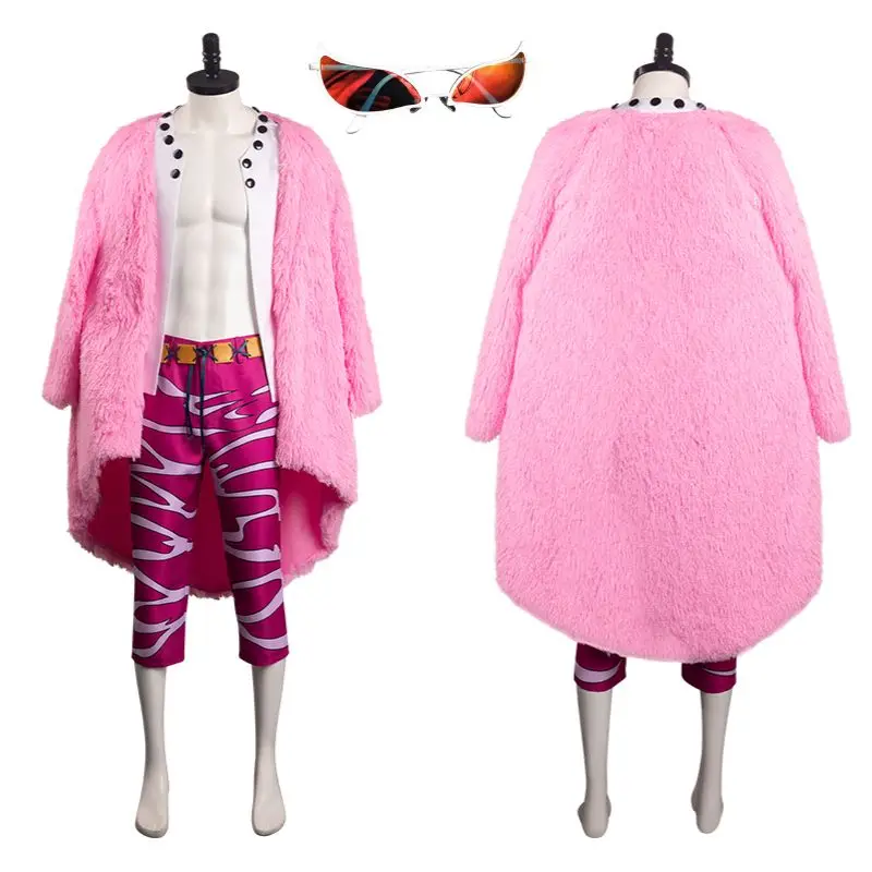 

Anime One Piece Doflamingo Cosplay Men Costume Tops Pants Sunglasses Fantasia Outfits Halloween Carnival Party Disguise Suit