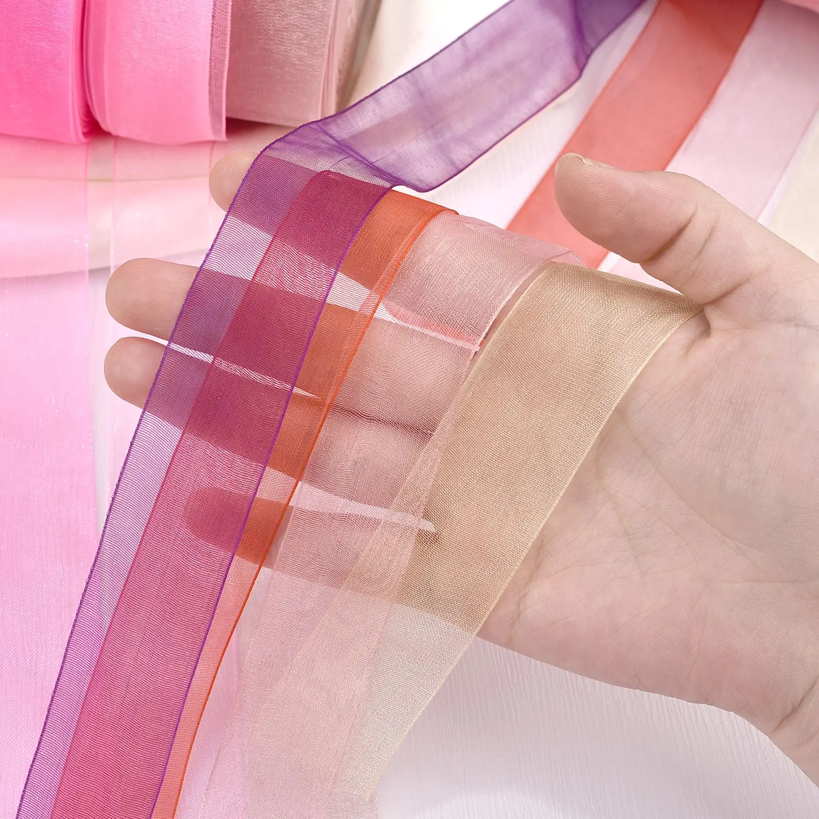 오간자 리본 포장, 크리스마스 파티 홈 DIY 선물 포장, 웨딩 장식 테이프, DIY 쉬폰 리본, 2.5cm, 50 야드