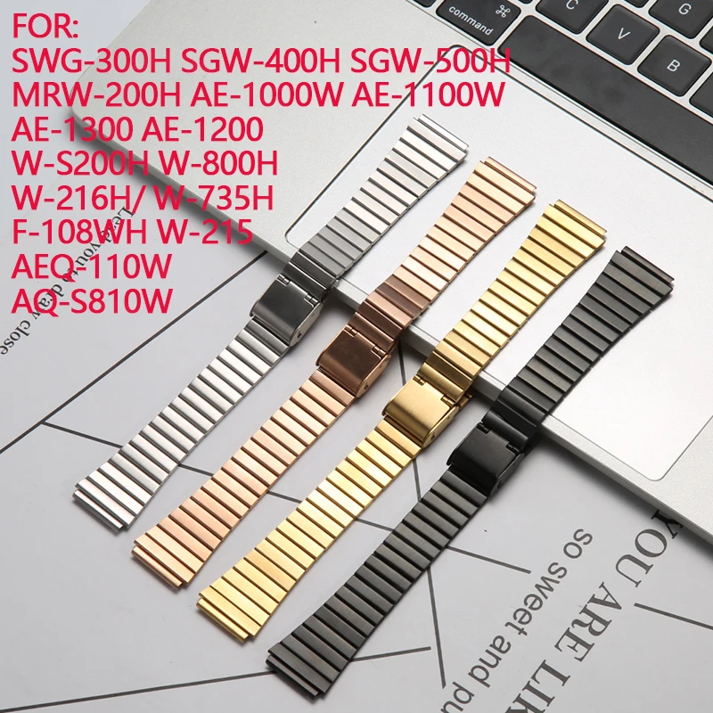 

18mm Metal Watchband For Casio AE1200 MRW-200H W-S200H AE-1000W F105 Stainless Steel Strap Classic Small Square Block Bracelet