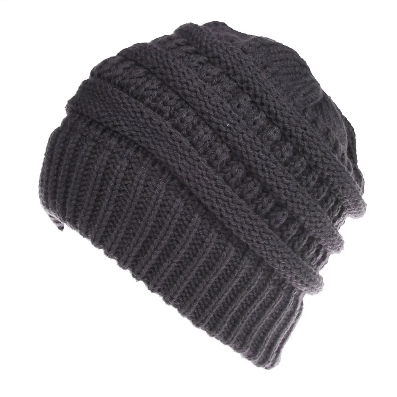 Berretto invernale da donna con foro superiore per palla da donna, berretto lavorato a maglia, cappello spesso da donna, berretti in maglia con teschio da donna_voghion.com