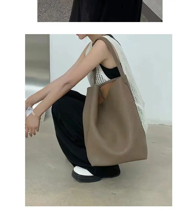 Sedb31400bf9d4d9f91663559b300101cq 100% Soft Real Leather Shoulder Bags Female Big Natural Real Cow Women Leather Handbags Luxury Bucket Ladies Tote Hand Bags Grey Mallzona