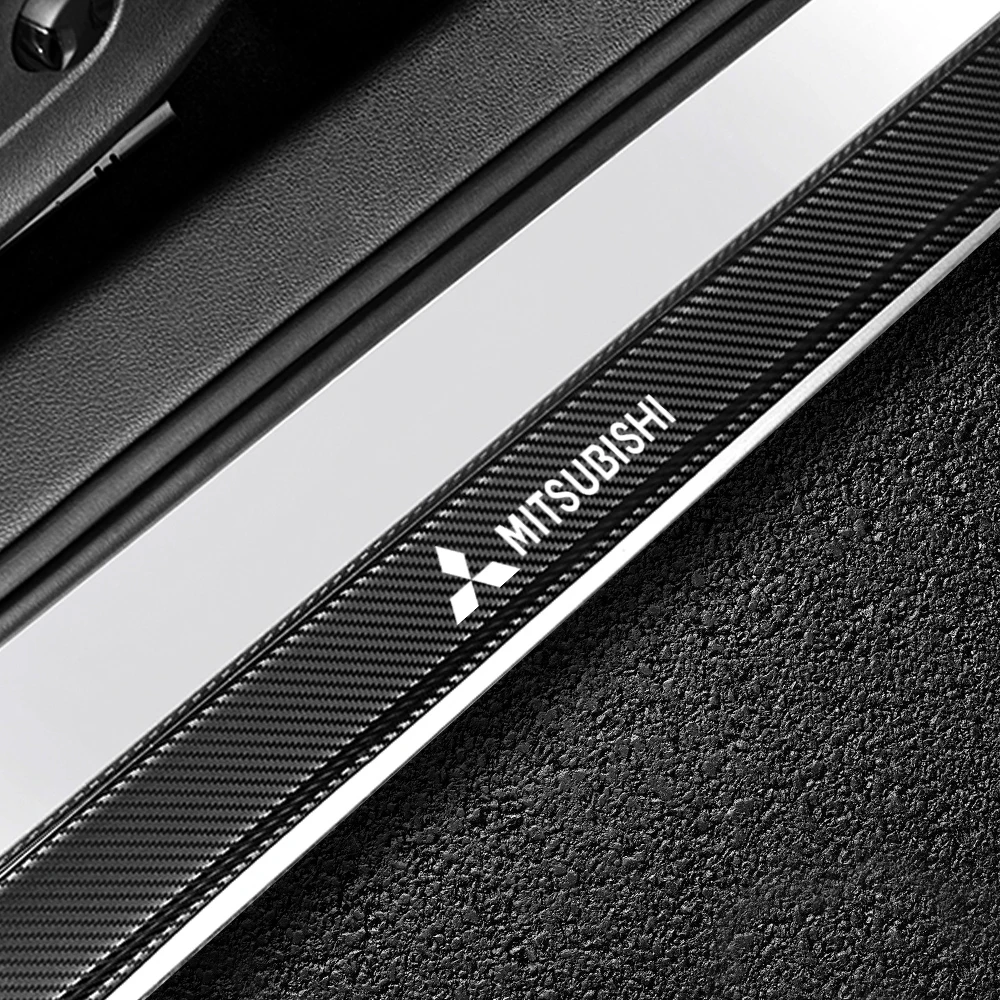 Car Sticker 4Pcs Car Door Carbon Fiber Sill Scuff Plate Decoration Sticker For Mitsubishi Space Star Lancer 9 Outlander Xl Eclipse Cross Asx