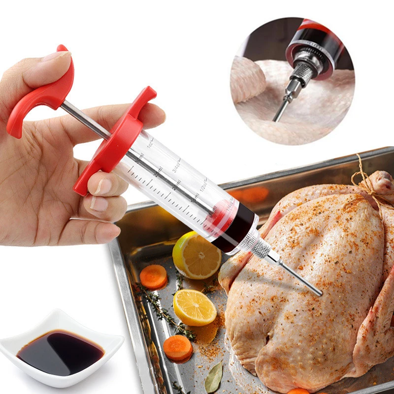 Kitchen Meat Marinade Injector Stainless Steel Flavor Needle Barbecue Turkey Seasoning Sauce Syringe Cooking Accessories