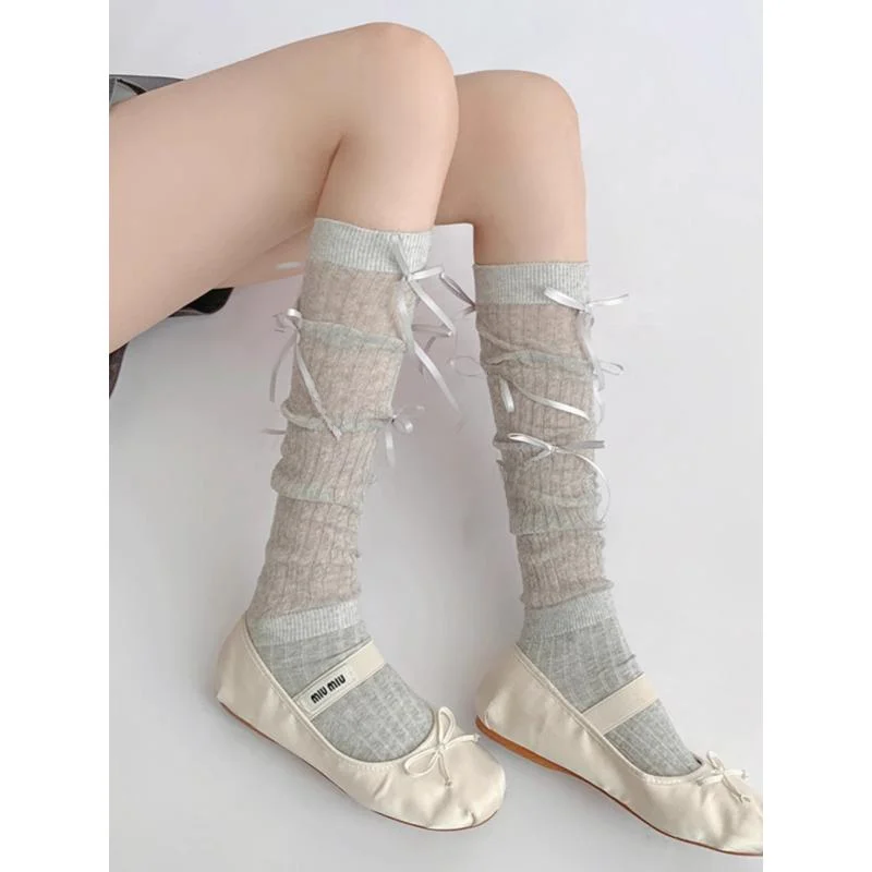 Yuze Mid-calf 여성 여름 얇은 Cutebow 일본식 Jk Whitesocks 로리타 메리의 레깅스 스타킹 여성 속옷