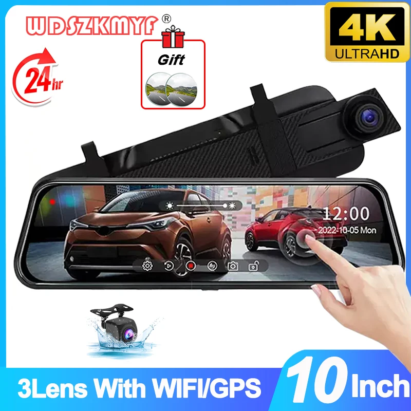 10Inch-GPS-3-Lens-Rear-View-Mirror-Dash-Cam-for-Cars-Wifi-Car-DVR-4K ...