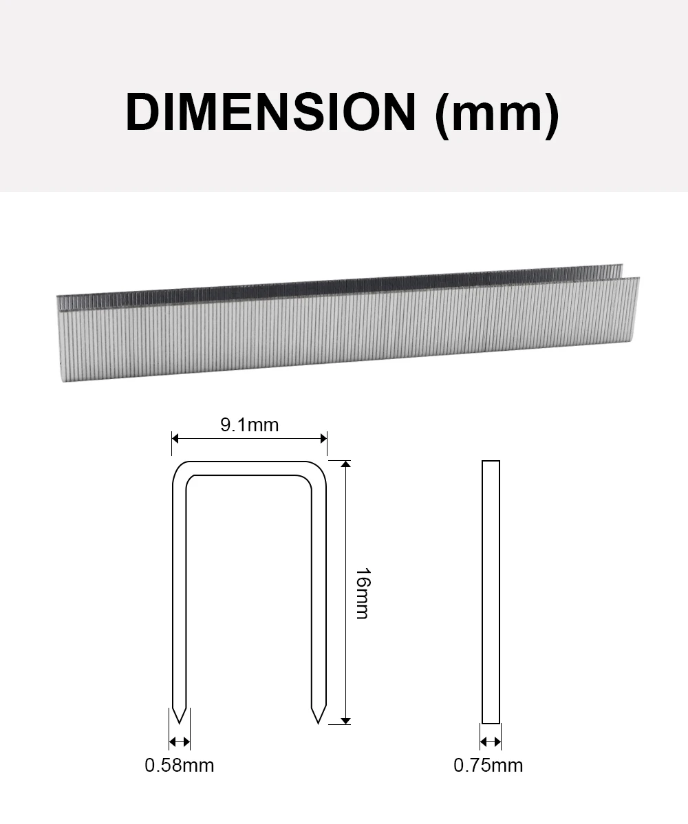 10000 Stück 21Ga Kronen-Polsterklammern, 16 mm Länge, 9 mm Kronenbreite, U-förmige Nägel für Möbelrahmen-Bastelarbeiten – Detail 2