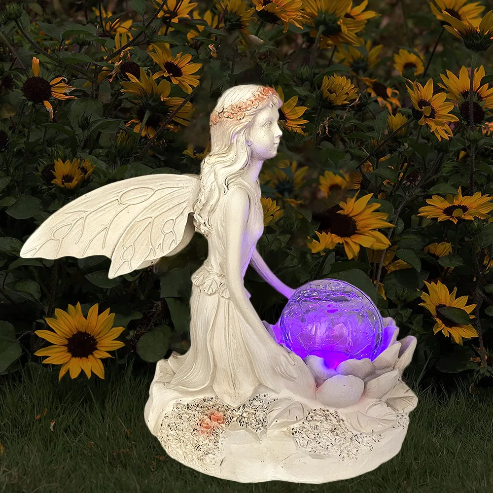 Statue d'ange gardien en résine éclairante LED Essen absorbe l'énergie  solaire finition blanche Antique Sculpture de jardin décor à la maison