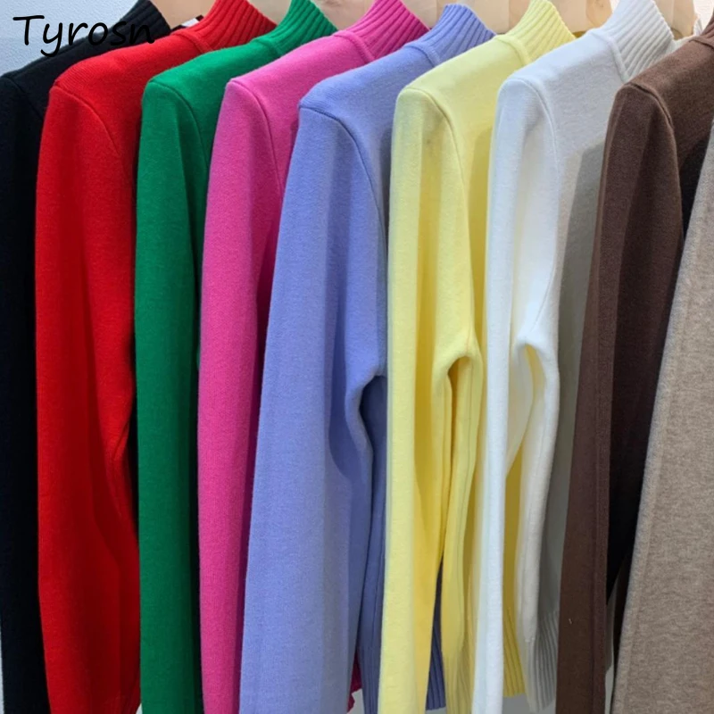 

Knitted T-shirts Women Warm Inner Tops Long Sleeve Simple Harajuku Autumn Winter Soft Cozy All-match Korean Style Trendy Clothes