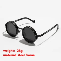 Polarized Adjustable Dimming Retro Punk Sunglasses for Men & Women - UV400 Protection Outdoor Shades (Black steel frame)