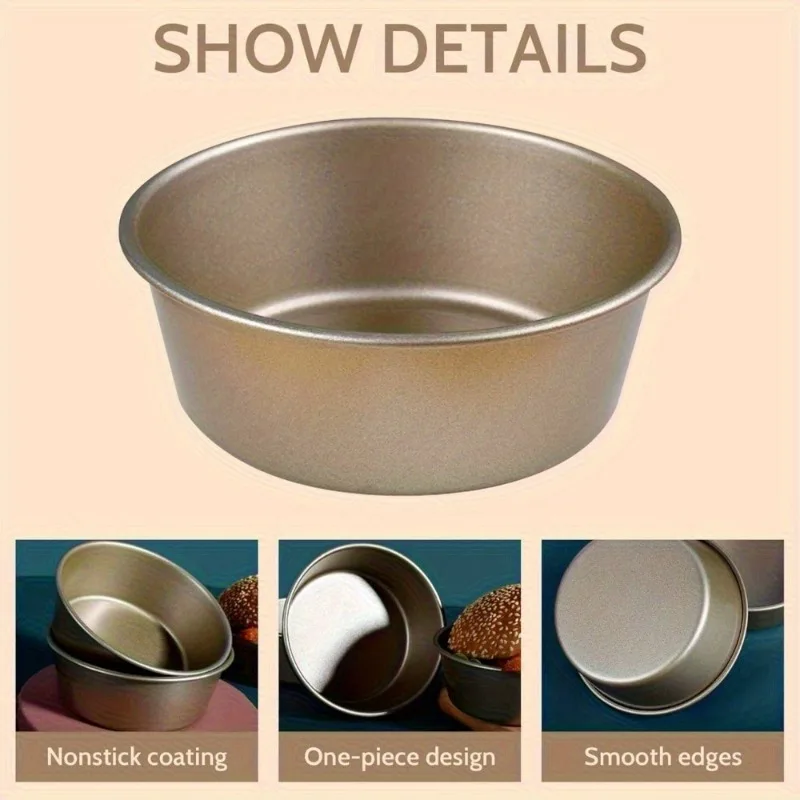 Carbon Steel Hamburger Mold Golden Reusable Non-Stick Baking Pan for Mini Cakes Cheese Cakes Bread Oven Safe Kitchen Baking Tool