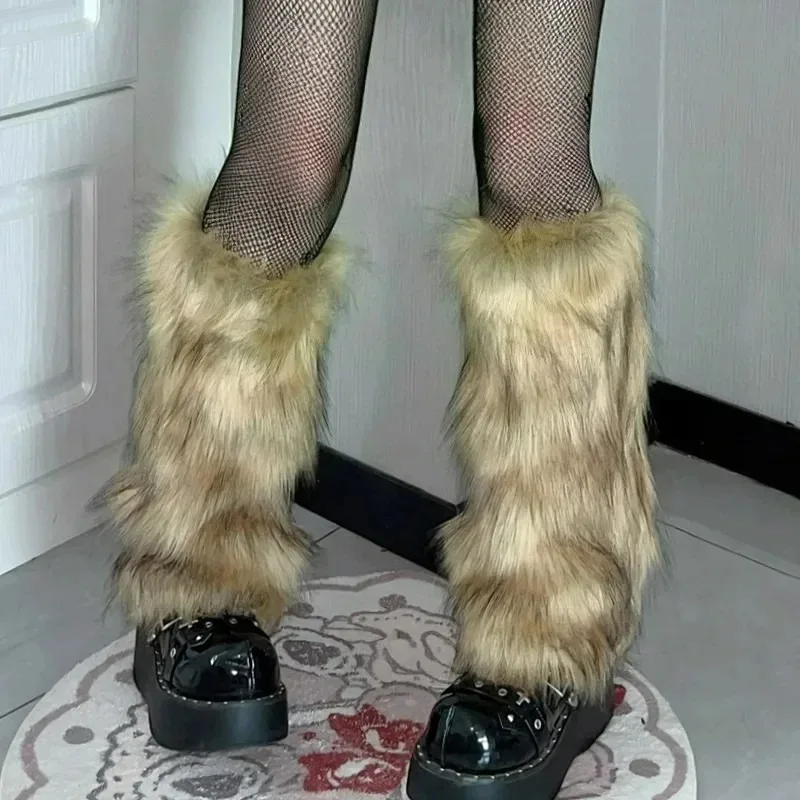 25/40cm Y2K White Faux Fur Leg Warmers Boot Covers Goth Solid Leg Socks Punk Jk Knee-length Hiphop Hotgirl Fashion Warm Sock