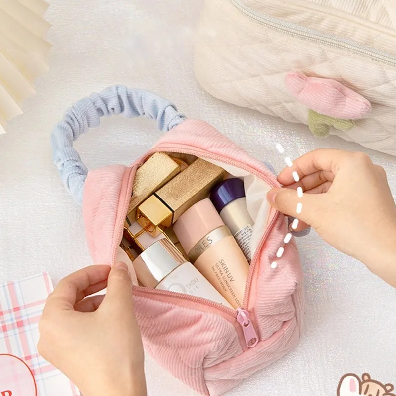 

Women's Tulip Flowers Pouch Ins Large Capacity Travel Cosmetic Bag Corduroy Zipper Toiletry Bags Portable Storage Box
