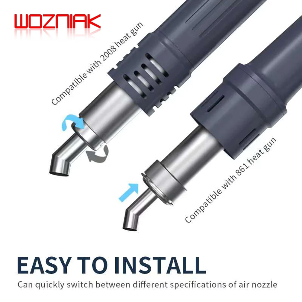 WOZNIAK 경사 핫 에어 깍지, 861 850 퀵 2008, 45 도 마더보드 칩, 이니폼 가열 에어건 헤드와 호환