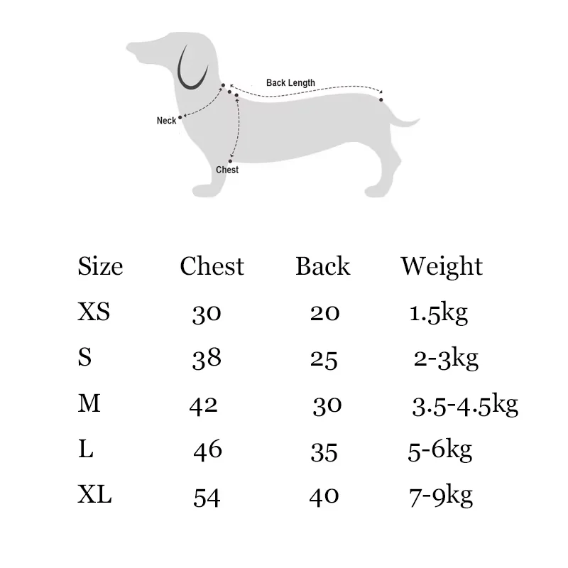 Size Chart Dachshund Clothes Size DOG :: Dog Coats :: Genuine Pet
