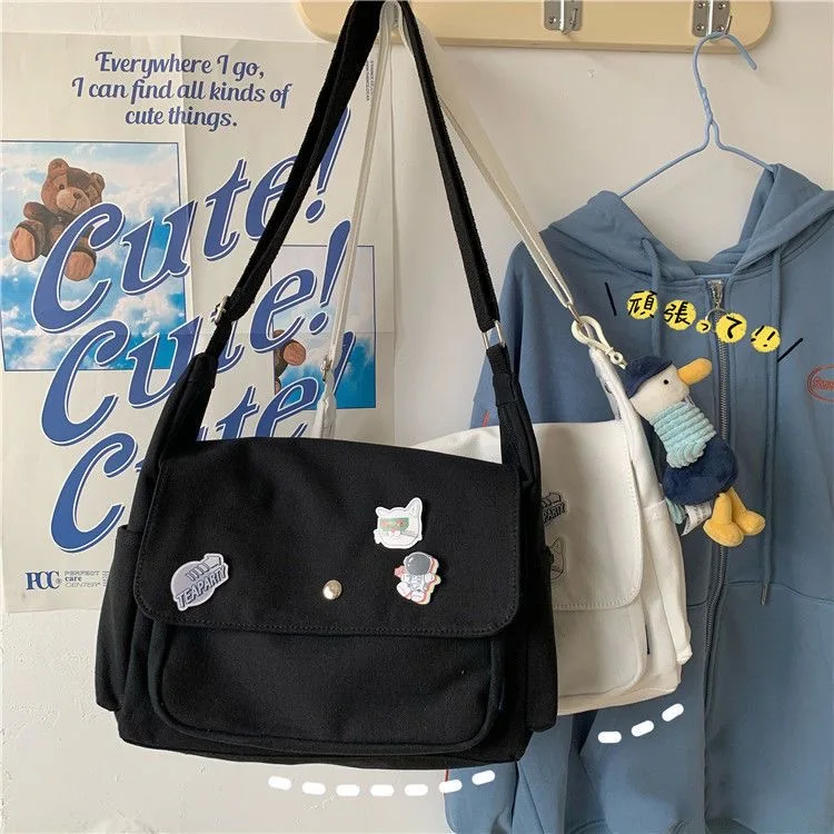 

Японские холщовые сумки Y2K в стиле Харадзюку, сумки через плечо в стиле унисекс, студенческие школьные портфели с коллажем, сумка-мессенджер на ремне