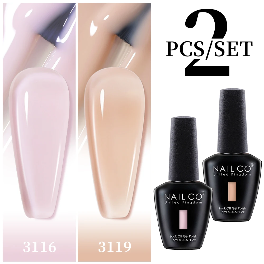 Jelly Color Gel Polish Set - Semi-Transparent Pink & Nude Shades, 15ml