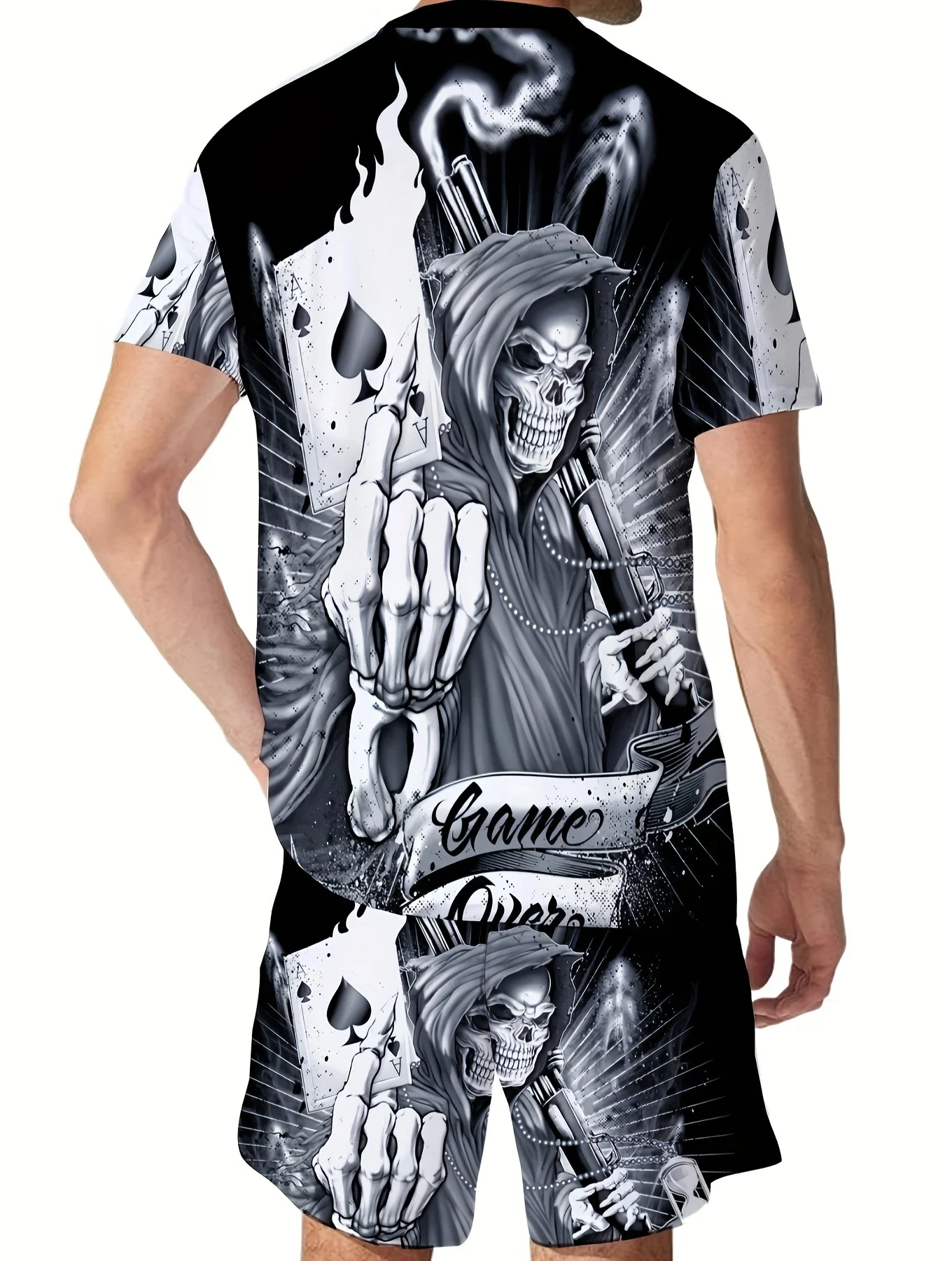 Men's Outfit, skull Graphic Print Casual Crew Neck Short Sleeve T-Shirt & Shorts 2-piece Set For Summer Outdoor Activities suits 2