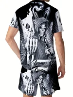 Men's Outfit, skull Graphic Print Casual Crew Neck Short Sleeve T-Shirt & Shorts 2-piece Set For Summer Outdoor Activities suits 2