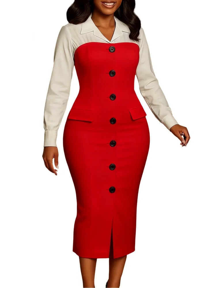 Wmstar Dress Women Wholesale Autumn Winter Fashion Professional Long Sleeved Suit Collar Patchwork Pencil Skirt Export 2025