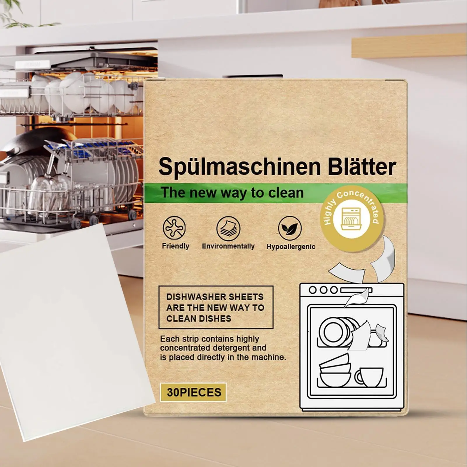  Dishwasher Sheets Mild Cleaning Strips for Home Kitchen Natural Cleaning Strips Alternative to Gel Pods Tablets for Dishwasher 6