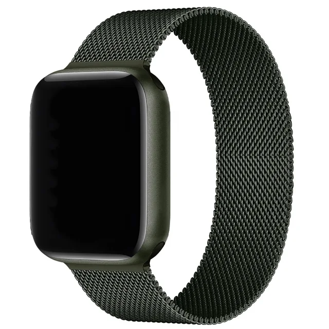 Magnetic Band Compatible with Apple Watch 45mm 44mm 42mm Adjustable Milanese Clasp Loop Strap for iWatch Series 7/6/5/4/3/2/1 SE Green