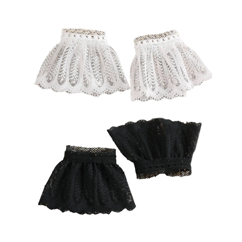 

M89E Hollow Ruffle Cuffs with Lace Flower Pattern Cosplay Wrist Cuffs for Girls