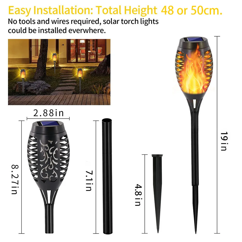 1/2/4/6/8/10Pcs Solar Torch Lights Flickering Flame Light Outdoor  Waterproof Garden Decoration Terrace Yard Patio Floor Lamps