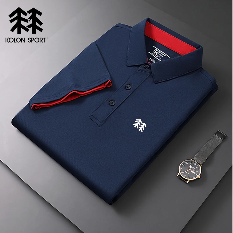 Embroidered KOLONSPORT New Summer Polo Shirt High Quality Men's Short Sleeve Breathable Top Business Casual Polo-shirt for Men