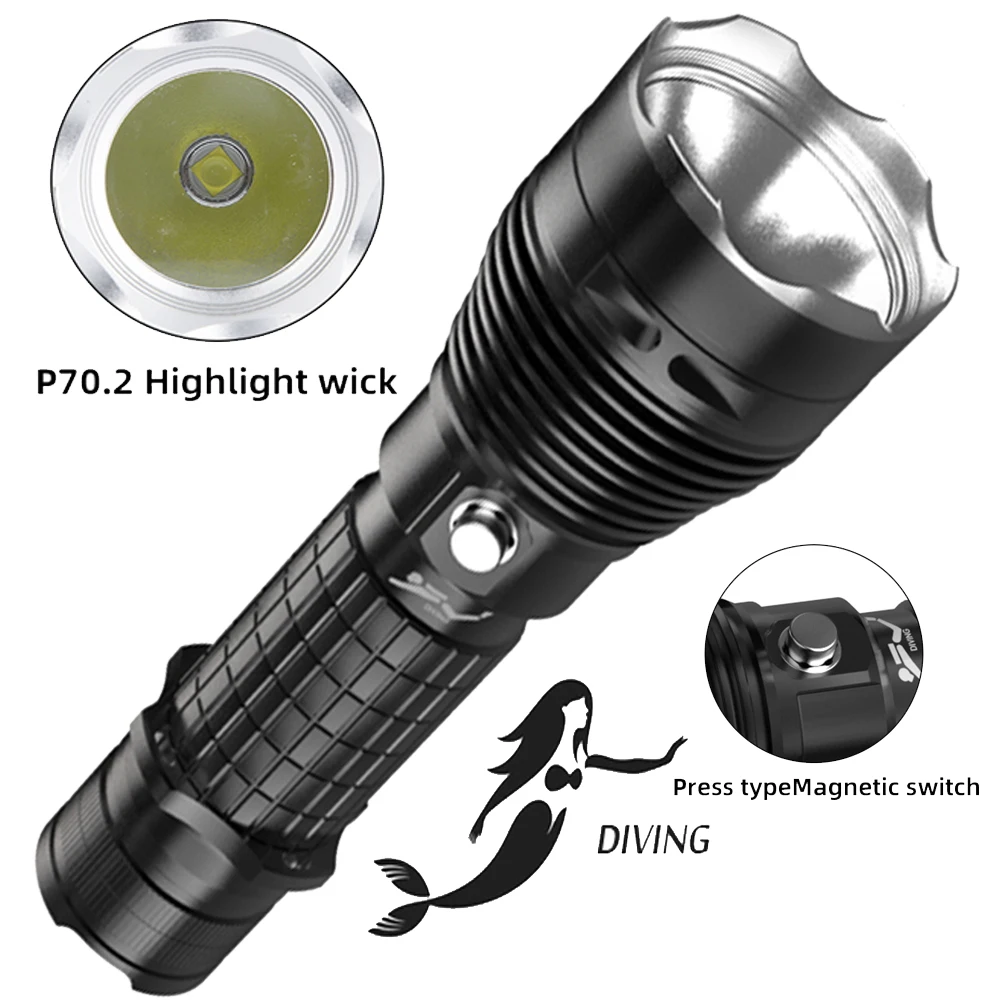 Professional Spearfishing Hunting Scuba LED Dive Light 5000 Lumens Diving Flashlight 26650 Torch IPX8 Underwater Lamp Lantern