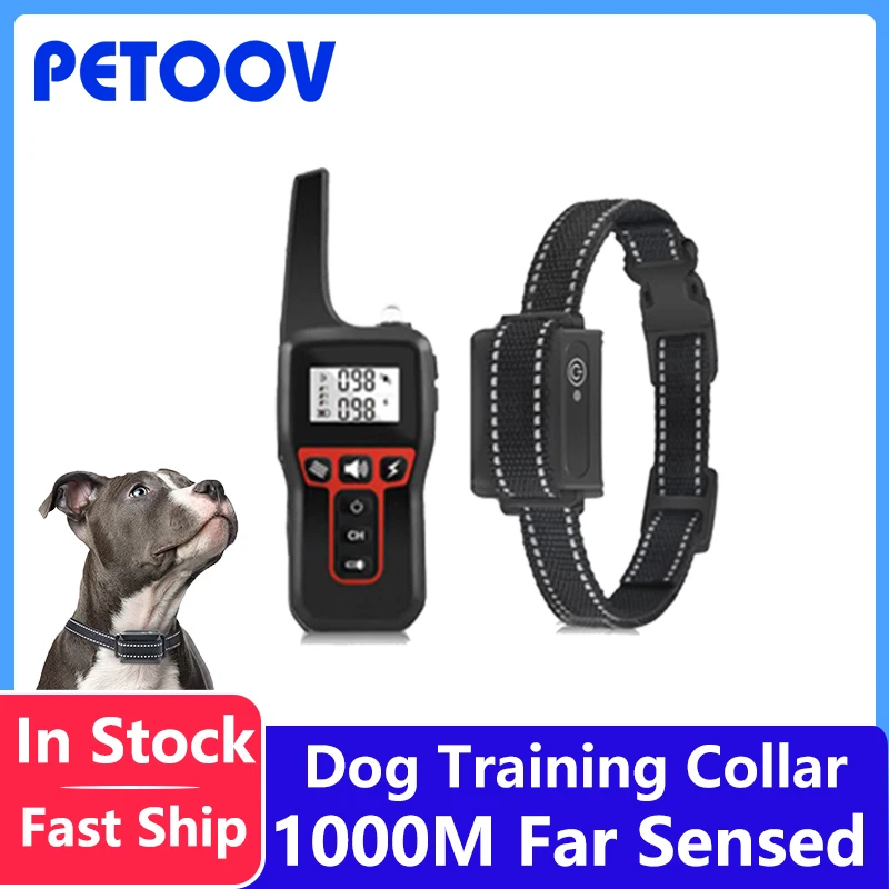 

Petoov Dog Electric Training Collars 1000M Remote Control Rechargeable Waterproof Pet Bark Stop Shock Collar Training 3 Colors