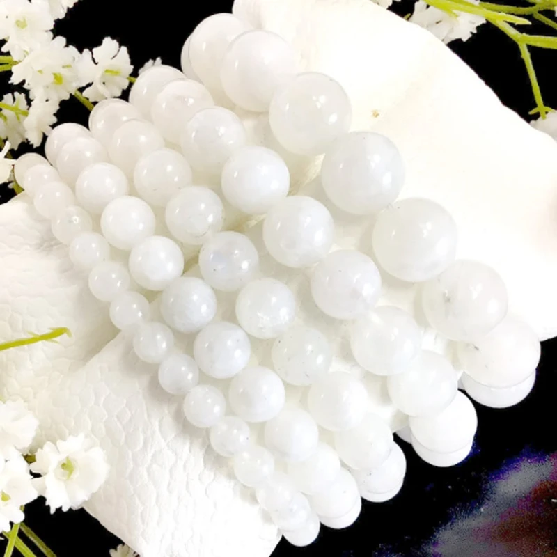 

Natural White Jade Beaded Bracelet High Quality Handmade Round Beads Stretch Bracelet 4mm 6mm 8mm 10mm 12mm Summer Jewelry