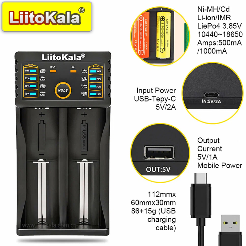 LiitoKala Lii-202+U1 18650 26650 16340 Lithium Battery Charger