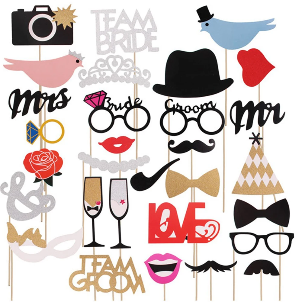 

Mr Mrs Just Married Funny Photo Booth Props Bride Groom Sparkling Wedding Decoration Bridal Shower Event Party Supplies