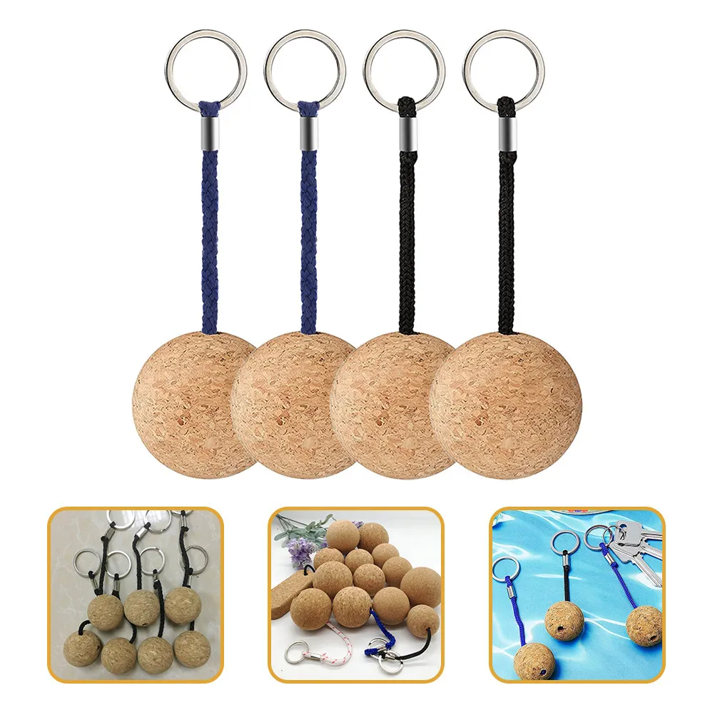 4Pcs 플로팅 키체인 코르크 볼 디자인 부력이 있는 간편한 휴대용 키링 보트 타기 낚시 서핑 세일링 수영장 해변용