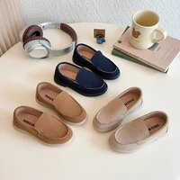 Spring Kids Loafers Suede Minimalist Trendy Unisex Boys Girls Leather Shoes Versatile Slip-resistant Solid Color Children Shoe