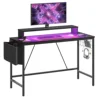 41.7 inch Gaming Desk with LED Monitor Stand, Storage Pocket, Gaming Room and Home Office, Carbon Fiber Patten 6