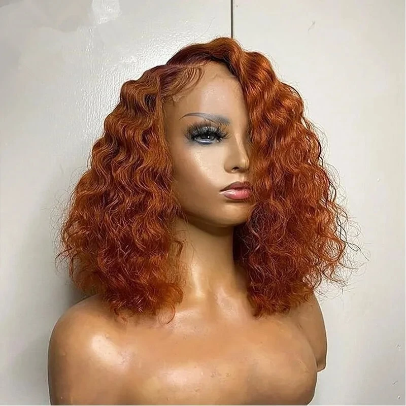

Ginger 26Inch Long Glueless Orange Bob Kinky Curly Synthetic Lace Front Wig For Black Women With BabyHair Heat Temperature Daily