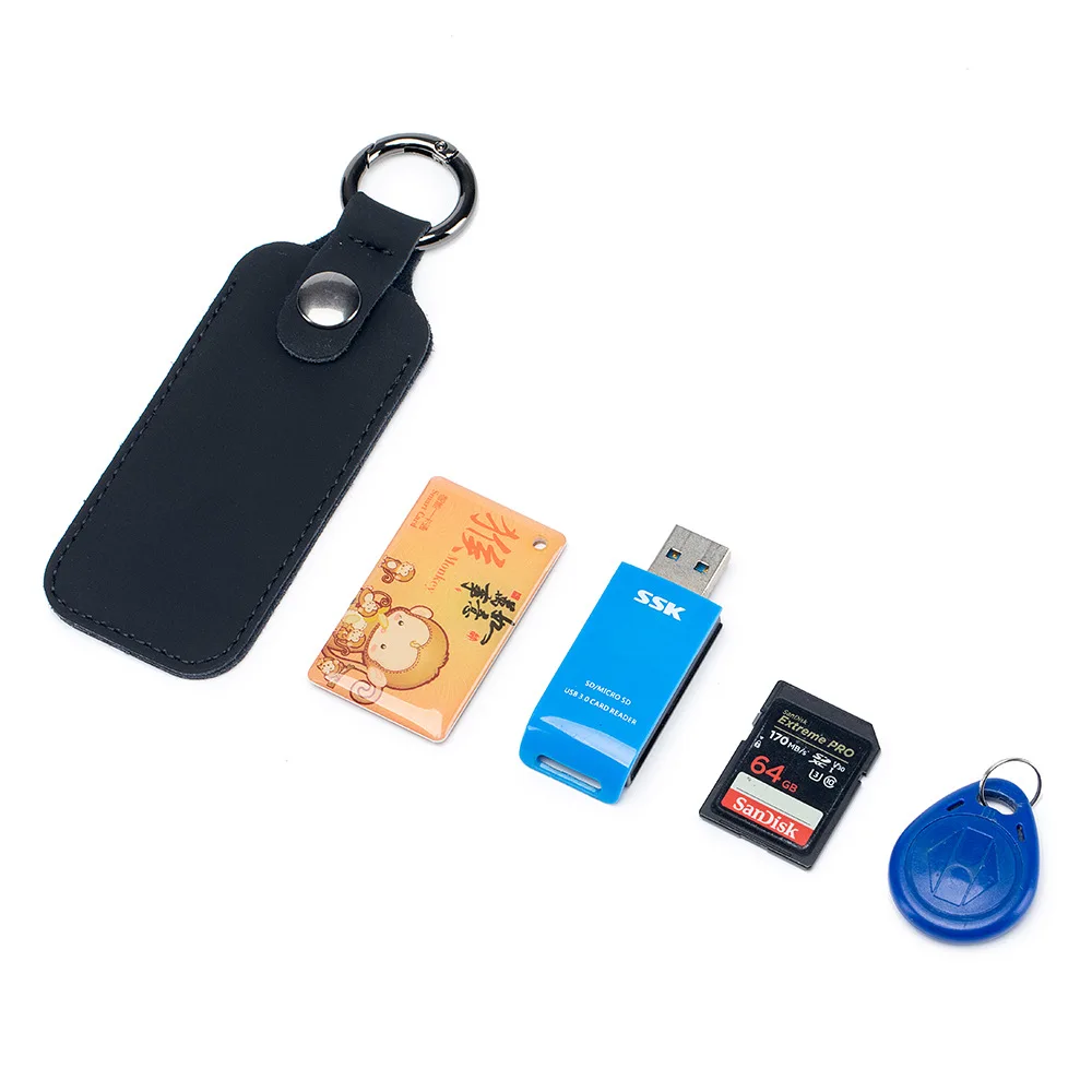 Genuine Leather U Disk Pouch Key Ring Holder USB Flash Drive