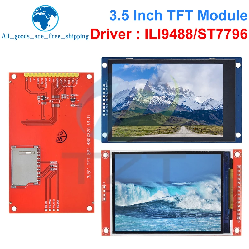 TZT TFT LCD 터치 스크린 모듈, 터치 없는 아두이노 UNO MEGA2560 용 LCD 디스플레이, 3.5 인치, 3.5 인치, 480x320, ST7796U, ILI9488